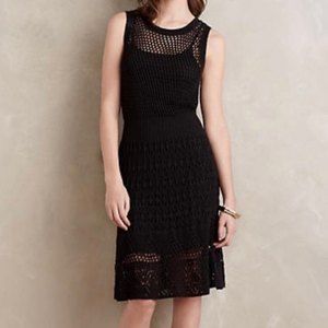 Anthropologie Knitted and Knotted nightline a line black crochet dress